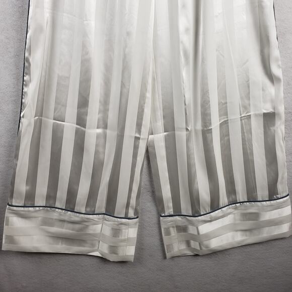 Free People XS Wide Leg Satin Pajama Set Ivory White Stripe Minimalist Basic NWT - Picture 3 of 10